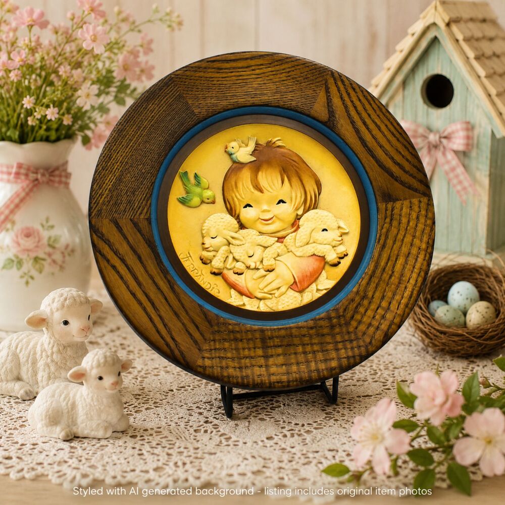 Vintage ANRI Collector Plate Framed Art Nursery Wall Decor Mother's Day Gift